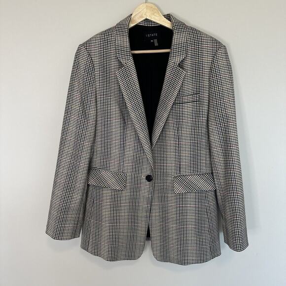 1. State Tan Black Burgundy Navy Plaid Blazer Size 10 Pockets Buttons Work Long - Picture 1 of 8